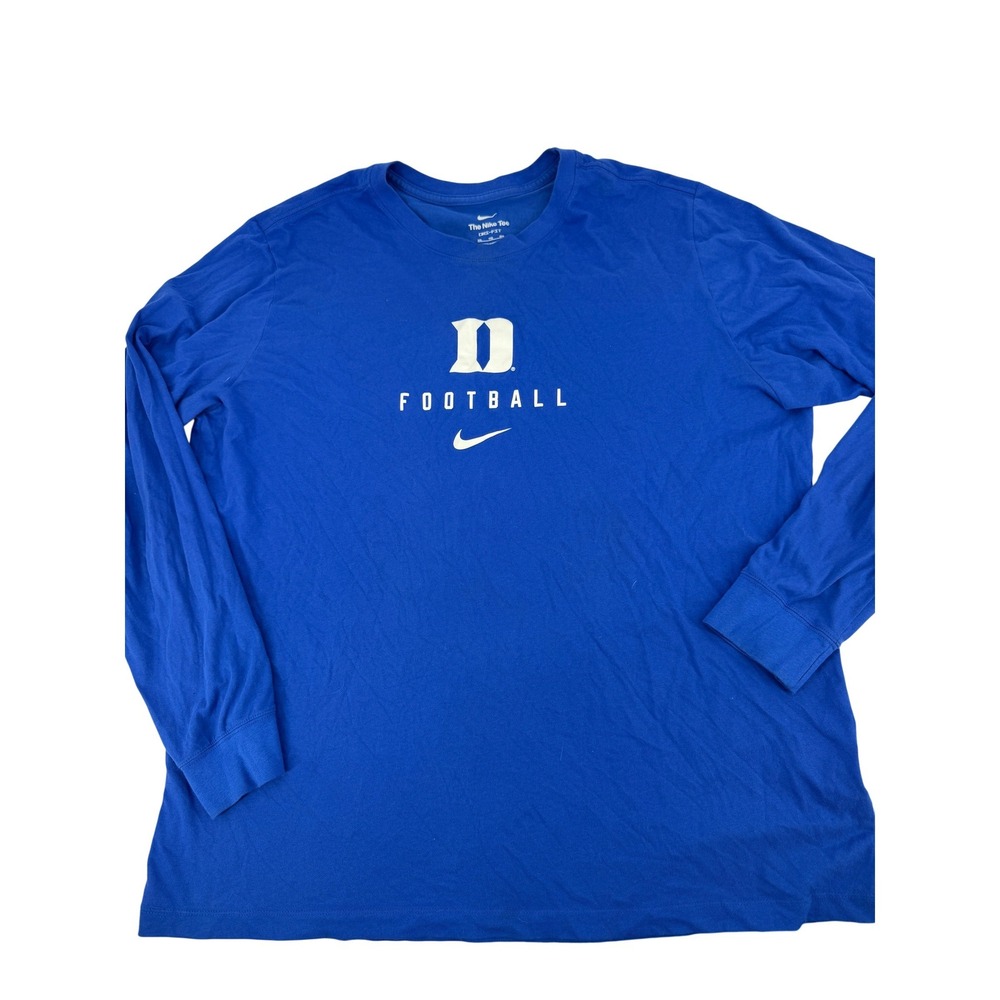 Nike Duke Blue Devils Football Long Sleeve Shirt Mens 2XL Blue Dri-FIT Tee
